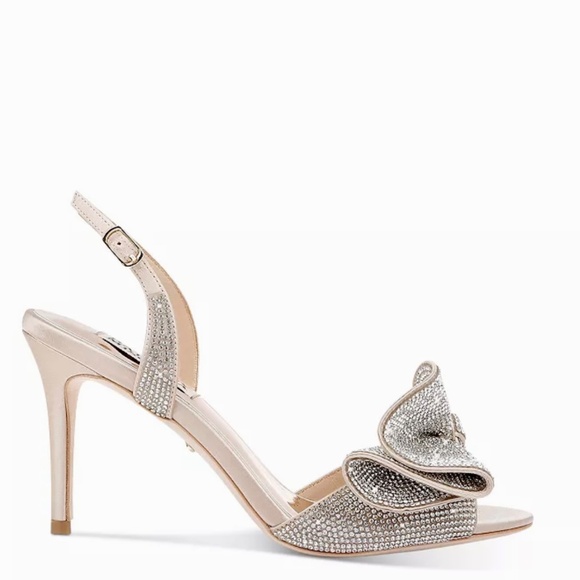 Badgley Mischka Rennie Rhinestone Ruffle Satin High Heel Stiletto Sandals US8 - Picture 13 of 14